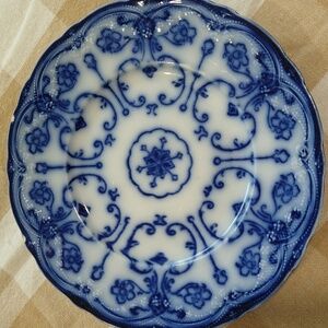 Antique flow blue salad dessert plate semi-porcelain Conway New Wharf   7 "